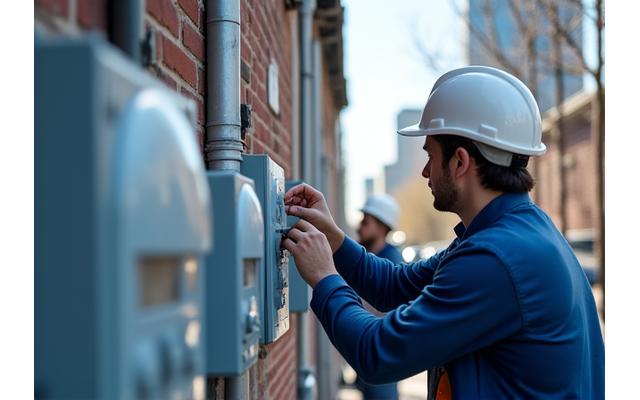 Utility-scale smart meters being installed across a city